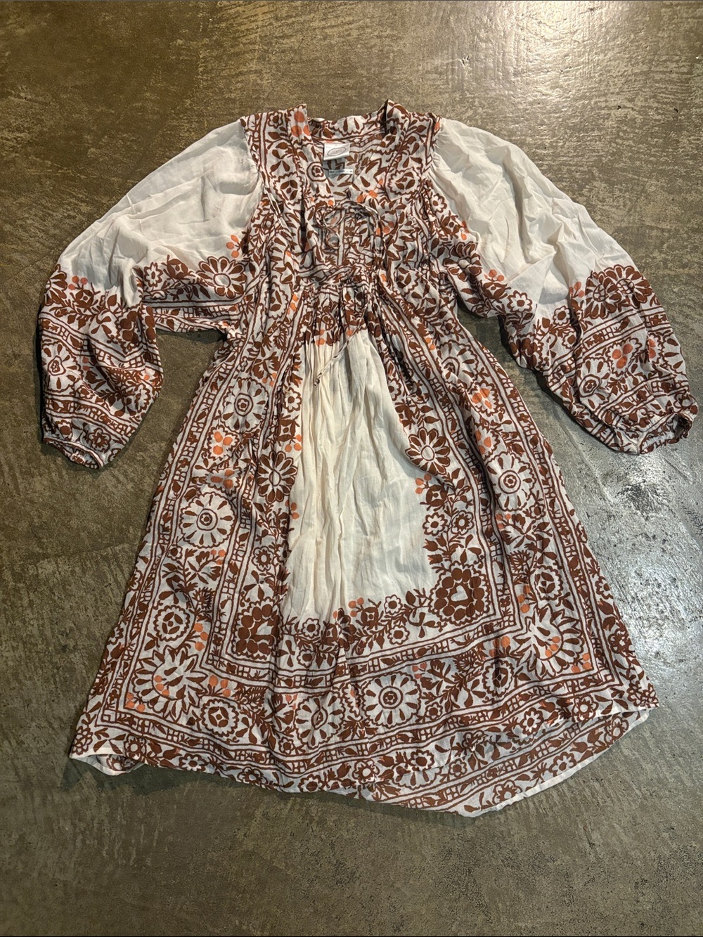 Kinga Csilla Boho Floral Printed White and Brown cover up gauzy Dress